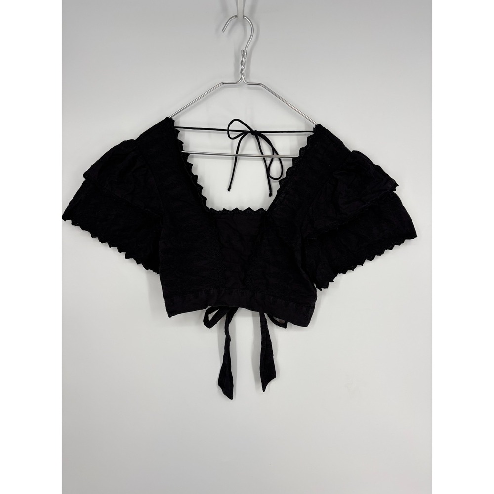 Topshop Blouse Womens 6 Black Eyelet Cropped Tie Back